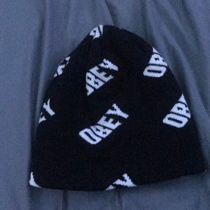 Black Obey Beanie With White Lettering